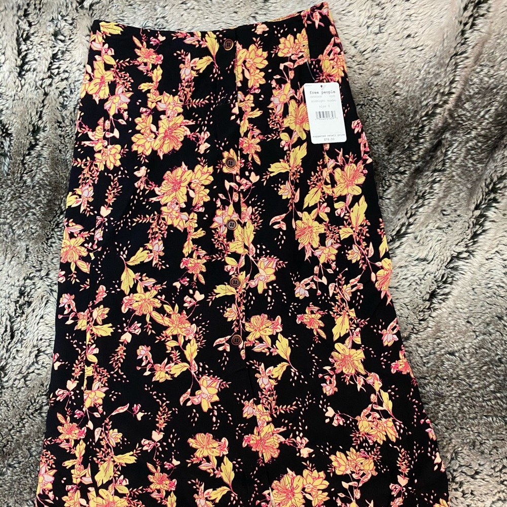 NWT Free People Black Midi Skirt